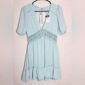 Light Blue Lace Trim Dress